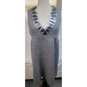 Anna Sui 20th Ann.  Womens Sleeveless Tweed Sequin Fringe Mini Dress Size M Gray